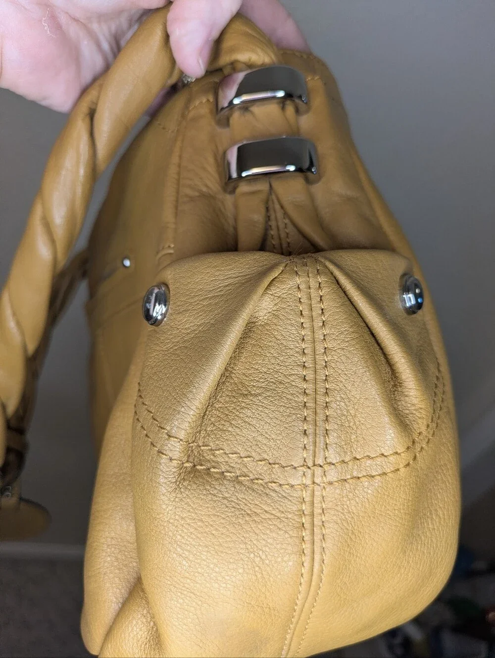 Authentic B. Makowsky Mustard Yellow Slouchy Leather Shoulder Bag
